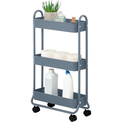 SunnyPoint Slim Rolling Storage Cart, 3 Tier Bathroom Storage Organizer Bathroom, Laundry Utility Cart (Blue)