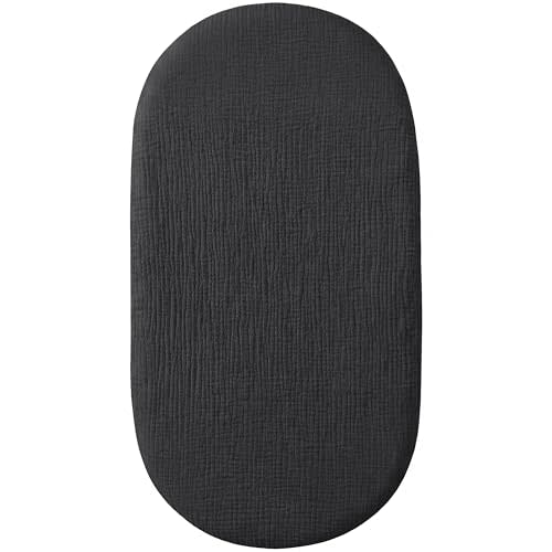 Pro Goleem Muslin Bassinet Sheet for Boys and Girls, Soft Breathable Fitted Cotton Baby Sheets Set for Oval Hourglass and Rectangular Bassinet Mattress, Neutral,1 Pack (Black)