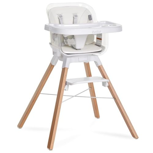 Evolur 360° Bloom Highchair, Rotating, Convertible Baby Feeding Chair with Adjustable Height, Removable Tray, Easy to Clean, Stylish & Space-Saving for Newborns & Toddlers - Panna Cotta