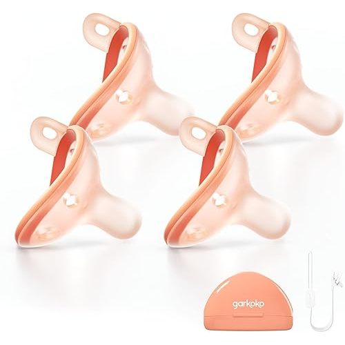 Baby Pacifiers 0-6 Months, BPA-Free Silicone Nipple, Lightweight One-Piece Design, Set of 4, with a Pacifier Chain & Pacifier Case