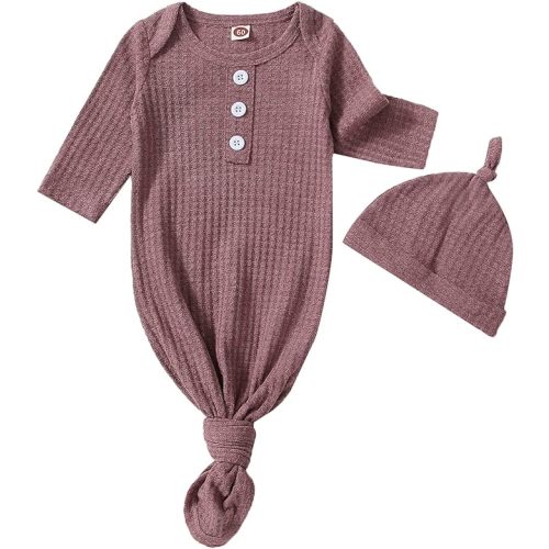 Twopumpkin Baby Girl Boy Coming Home Knotted Gown Unisex Newborn Infant Sleep Onesie Outfit Cute Baby Winter Pajamas