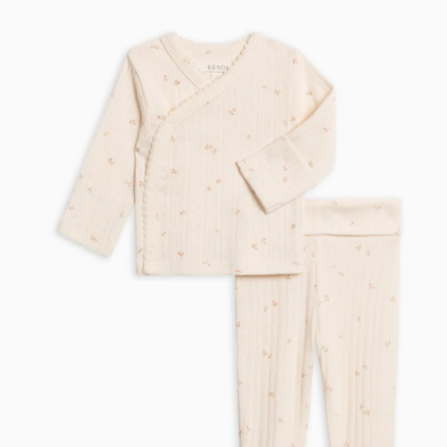 2-Piece Lacey Brushed Back Pointelle Kimono Top and Pant Set