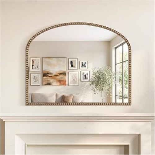 Antique Gold Arched Wall Mirror, 36" x 28" Beaded Mirror