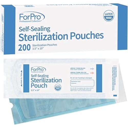 ForPro Professional Collection Self-Sealing Sterilization Pouches, Latex-Free, Color Changing Indicator, 3.5" W x 10" L, 200-Count