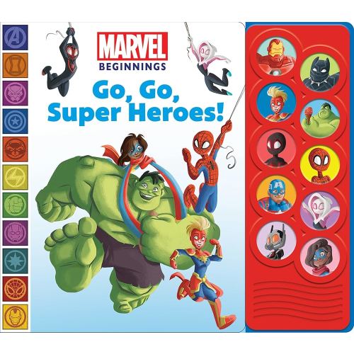 Marvel Beginnings Spider-man, Hulk, Capatian Marvel and More! - Go, Go, Super Heroes! 10-Button Sound Book - PI Kids