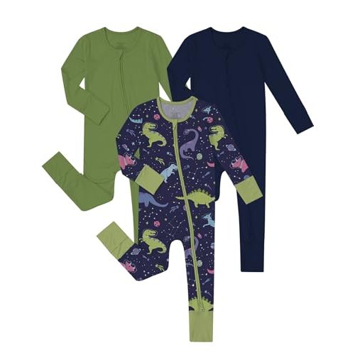 Jimonda Baby Boys Romper Fold-Over Footies and Mitten Pajamas Long Sleeve Sleeper Newborn Girl Footless Clothes 3-Packs