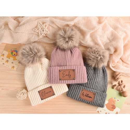 Personalized Kids Winter Beanie, Custom Name Baby Beanie, Toddler Pom Pom Beanie Hat for Baby Adult Kids Beanie, Baby Shower Gift