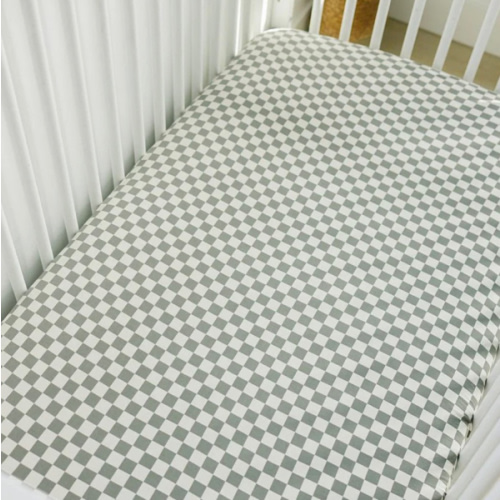 Light Green Checkered Bamboo Stretch Crib Sheet