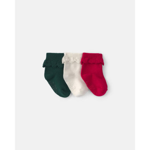 Baby Girl 3-Pack Christmas Foldover Ruffle Bootie - Green/Cream/Red | Carter's