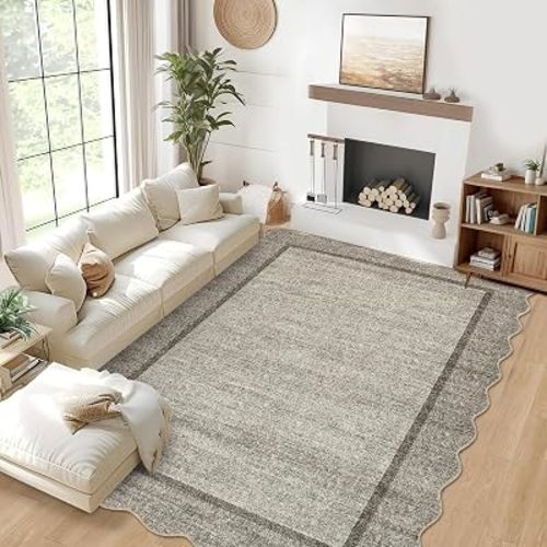 GarveeHome Scalloped Washable Rug 8x10 Rugs for Living Room Non Slip Brown