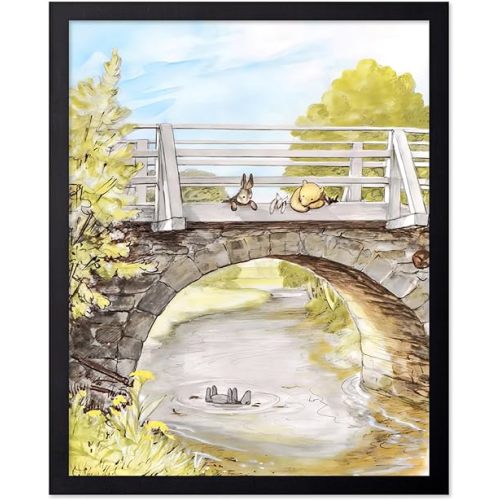 Poster Master Vintage Winnie Pooh and Friends Poster - Winnie Pooh on Stone Bridge Print - Story Book Art - Children Art - Watercolor Creation - Great Kid's Room Design - 8x10 UNFRAMED Wall Display
