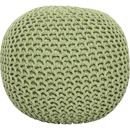 REDEARTH Round Pouf Foot Stool Ottoman - Cotton Knitted Cord Boho Pouffe - Cable Poof Filled Footrest Stuffed for Living Room - Nursery - Bedroom - Patio - Lounge (19.5"x19.5"x14") - Kiwi