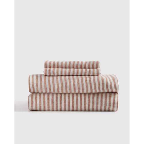 Linen Sheets | Quince in Terracotta/White Stripe