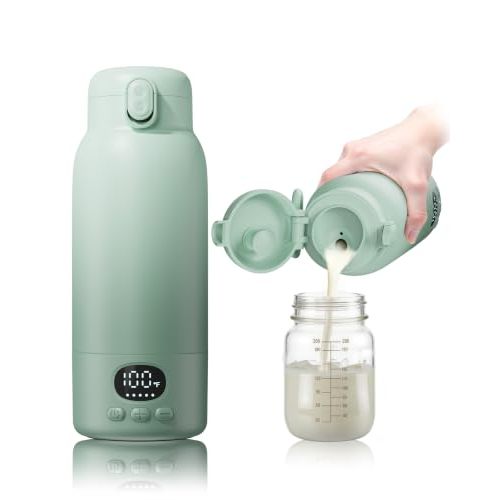 Portable Bottle Warmer - Dual Heating Modes for Breast Milk & Water, 17 Ounces, Fast Heating, Long Lasting Battery, Ideal for Travel, Outdoor, Baby Shower, Light Green