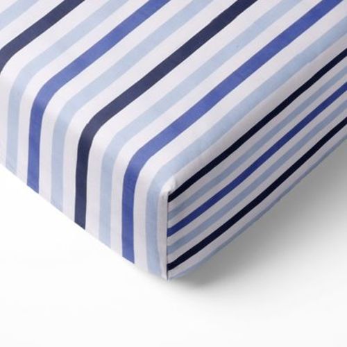 Bacati - Pin Stripes Blue Navy 100 percent Cotton Universal Baby US Standard Crib or Toddler Bed Fitted Sheet