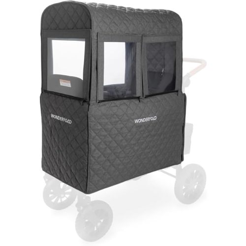 WONDERFOLD Cold Weather Shield Stroller Cover for Winter Made of Premium Breathable Cationic Fabric Filled with Cotton for Warmth, Hook-and-Loop Window Openings (Fits Only W2 Elite/Luxe)