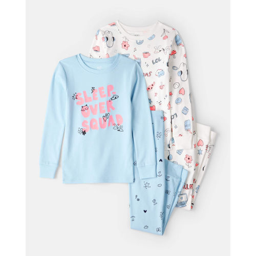 Girls 100% Cotton Snug Fit 4-Piece Pajamas - Blue/White - Carter's | Carter's