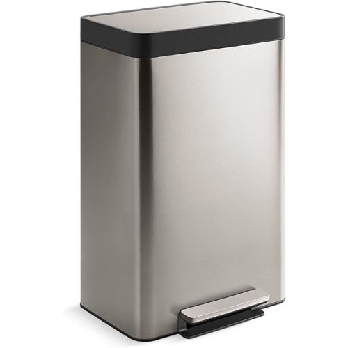 KOHLER 13-Gallon Stainless Steel Step Trash Can, Stainless Steel, Hands-Free Pedal, Quiet-Close Lid, Fingerprint-Resistant, Durable, K-20940-ST
