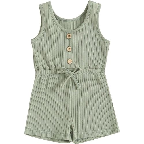 TheFound Toddler Baby Girl Summer Romper Ribbed Clothes Infant Baby Jumpsuit Button Down Rompers Clothing 0-5T