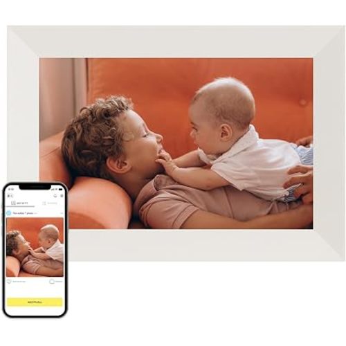 Aura Digital HD Picture Frame, Best Frame for Gifting, (10" - Carver White Ash)