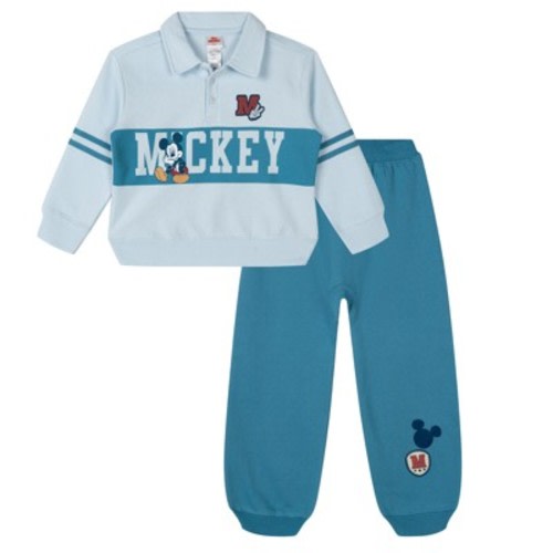Disney Mickey Mouse Newborn Baby Boys Fleece Polo Shirt and Jogger Pants Outfit Set Blue 3-6 Months