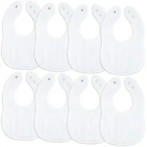 Comfy Cubs Muslin Bibs for Babies, Pack of 8 - Soft and Highly Absorbent, Feeding, Drool and Teething Bib, Adjustable Snaps - Stylish & Colorful Unisex Designs, Giftable Set - White