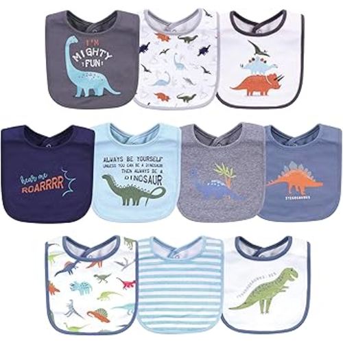 Hudson Baby Unisex Baby Cotton Bibs, Dino, One Size