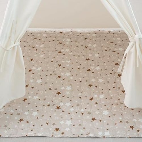 Padded Mat for Kids Play Tent, Non-Slip Baby Activity Rug Mat, Teepee Play Mat for Baby Toddlers (Gary - Star, 47.3"x47.3" - Square)
