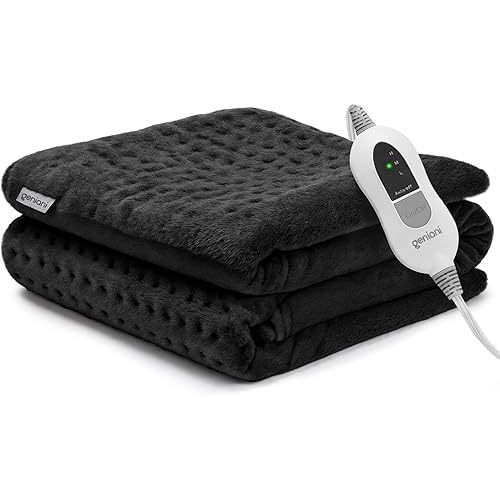 GENIANI Electric Throw – Heated Throw Blanket & Electric Blanket Throw, Heating Pad for Back Pain & Cramps Relief, Auto Shut Off, Washable, Moist Heat Pad for Neck & Shoulder (12"x24" Jet Black)