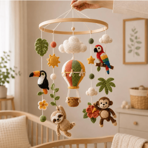 Handmade Crochet Jungle Baby Mobile