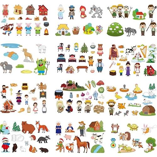 Windkream 12 Set Felt Board Stories Pieces Set Felt Animals Bible Fairy Tales for Preschool Animals Figures Flannel Board Stories for Toddlers Preschool Kindergarten Storytelling (Nursery Tales)
