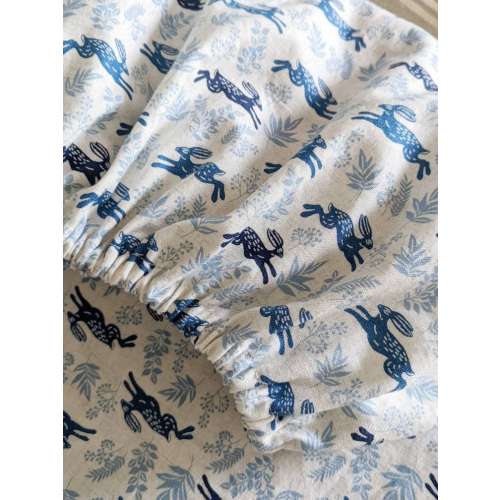 Blue Toile Bunny Crib Sheet: Vintage Hare Baby Bedding