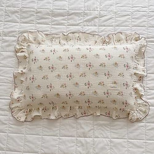 BuLuTu Cotton Muslin Kids Toddler Pillowcase with Cute Azalea Flowers Pattern Super Soft Crib Nursery Pillowcase for Boys,Girls,Bedding Decor Machine Washable, Durable Pillowcase,1 Piece,12"x20"