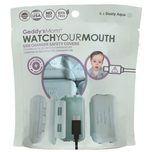 Geddy's Mom: Watch Your Mouth: Dusty Aqua - 6 Pack -USB Charger Child Safety Covers
