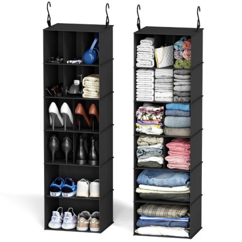 2 Pack 7 Shelf Hanging Closet Organizer and Storage with Dividers ,Efficient shoe storage for closets,Black