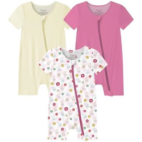 Jimonda Baby Boy Romper 3 Pack Baby Girl Short Sleeve Pajamas 2 Way Zipper Summer Newborn Clothes Unisex Summer Outfits