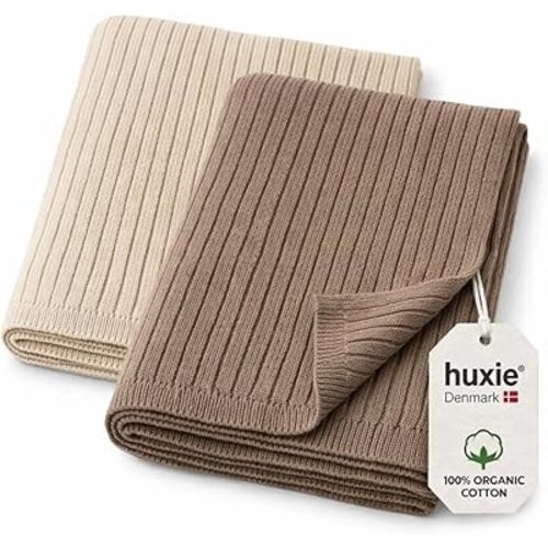 Knitted Organic Cotton Baby Blanket- Swaddle Blanket, 30" x 40" Soft Receiving Blanket for Newborn 2-Pack (Fog/Mochachino)