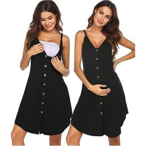 Ekouaer Women 3 in 1 Labor and Delivery/Maternity/Nursing Nightgown Button Down Sleeveless Pregnancy Dress for Breastfeeding Black S