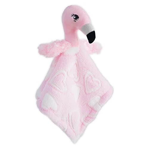 June Garden Cozy Dream Fleece Baby Security Blanket - Infants Nursery Bed Blankets - 15 x 15 inches Lovey - Stuffed Flamingo Animal Plush - Pink