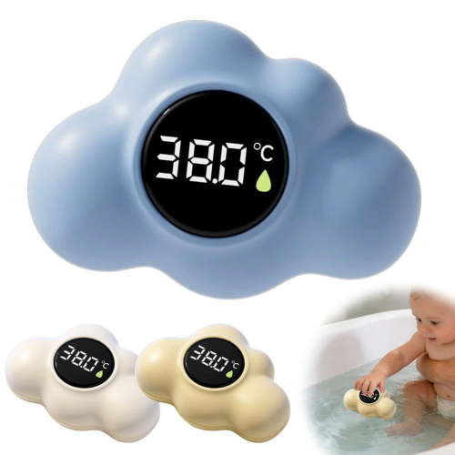 Baby Bath Thermometer, Floating Digital Water Temperature Gauge with LED Backlight Display, Smart Touch-On Bathtub Tester for Newborns & Toddlers, Cloud Shape