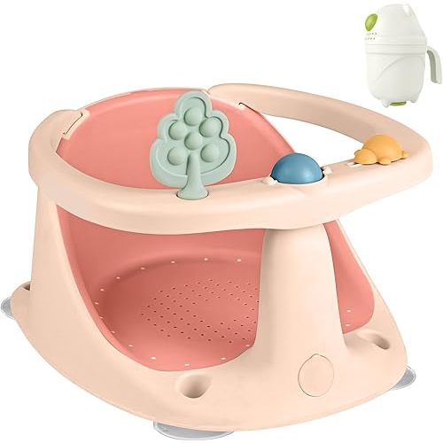 Baby Bath Seat for Babies 6 Months & Up - Bathtub Seats for Babies Sitting Up with Rinse Cup, Non-Slip, Comfortable, Infant Bath Essentials, Pink