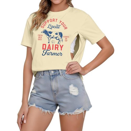 UNIQUEONE Comfort Breastfeeding Shirts Women Dual Side Hidden Zipper Nursing Tops Casual Postpartum Pregnancy Tees