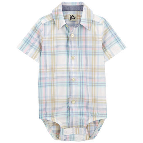 Baby Plaid Button-Front Bodysuit - Style,Multi