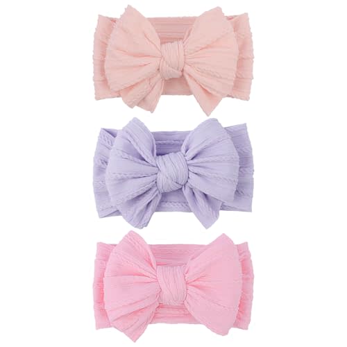 LemonSpace Handmade Baby Girls Headbands Soft Stretchy Nylon Hair Bands Hair Accessories with Bows for Newborn Baby Girls Infant Toddlers Kids (Violet Pink)