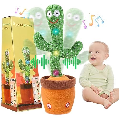 Dancing Talking Cactus Baby Toy, Singing Mimicking Repeating Plush – Educational Interactive Toddler Toy, Repeat What You Say, Tummy Time Toys for Infant Boys Girls 1 Year Old Gifts