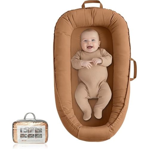 Baby Lounger - Infant Lounger for Newborn 0-24 Months, Pure Cotton Breathable Baby Nest Lounger, Newborn Essentials for Baby Boys & Girls, Portable Baby Lounger for Home and Travel