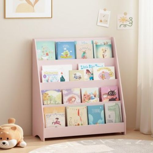 4-Tier Kids Bookshelf, Front-Facing Book Display Shelf for Kids Room, Playroom and Nursery, Pink