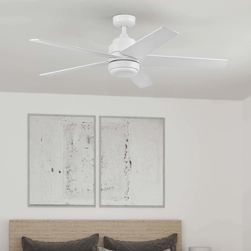 Harbor Breeze Carlow Easy2Hang 52-in Integrated LED Covered Outdoor White with White/Driftwood Blades Ceiling Fan With Light 5 -Blade