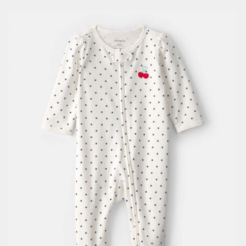 Baby Girl Cherry 2-Way Zip 100% Cotton Sleep & Play Pajama - White | Carter's