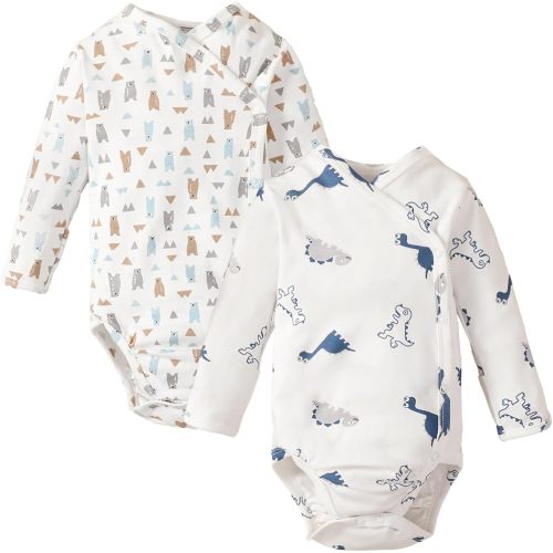 DEFAHN Baby Side Snap Bodysuit Kimono Onsies Newborn Boy Girl 3-Pack 100% Cotton Basic Pattern Kimono Bodysuits